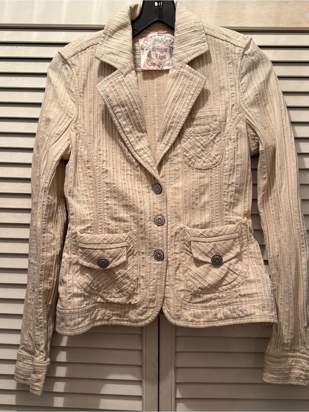 Vintage Y2K Sugar Lips Cream Textured Blazer Jacket